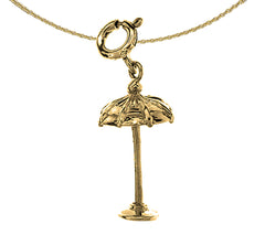 Sterling Silver 3D Umbrella Pendant (Rhodium or Yellow Gold-plated)