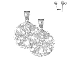 Sterling Silver 34mm Sand Dollar Earrings (White or Yellow Gold Plated)