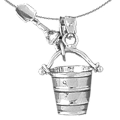 Sterling Silver Pail And Shovel Pendant (Rhodium or Yellow Gold-plated)