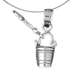 Sterling Silver Pail And Shovel Pendant (Rhodium or Yellow Gold-plated)