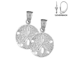 Sterling Silver 24mm Sand Dollar Earrings (White or Yellow Gold Plated)