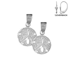 Sterling Silver 20mm Sand Dollar Earrings (White or Yellow Gold Plated)