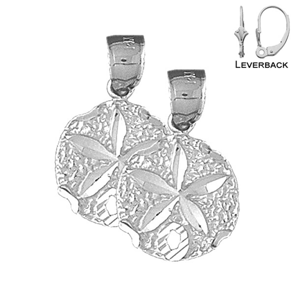 Sterling Silver 23mm Sand Dollar Earrings (White or Yellow Gold Plated)