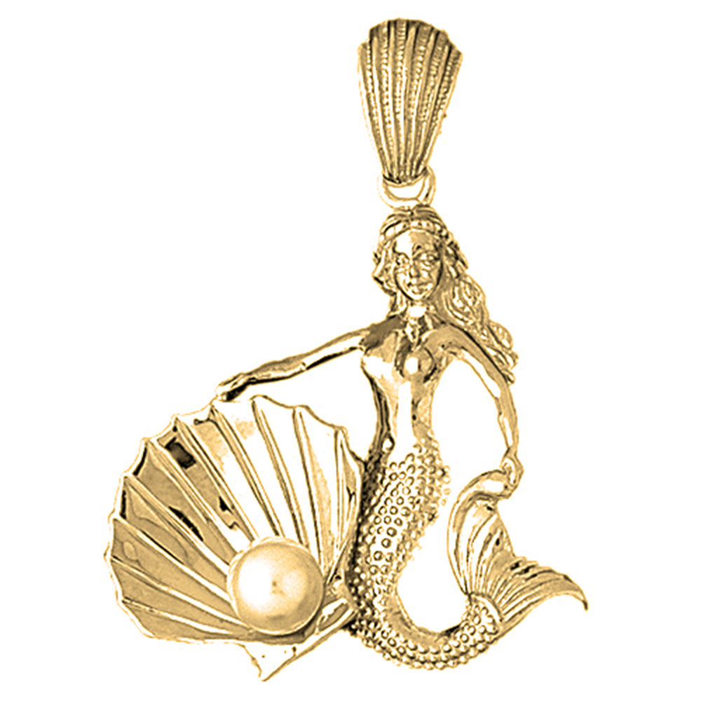 10K, 14K or 18K Gold Mermaid With Shell And Pearl Pendant