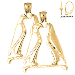Sterling Silver 36mm Penguins Kissing Earrings (White or Yellow Gold Plated)
