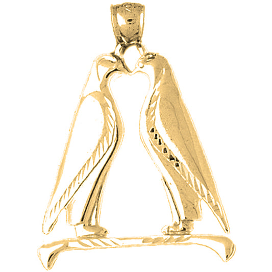 Yellow Gold-plated Silver Penguins Kissing Pendant