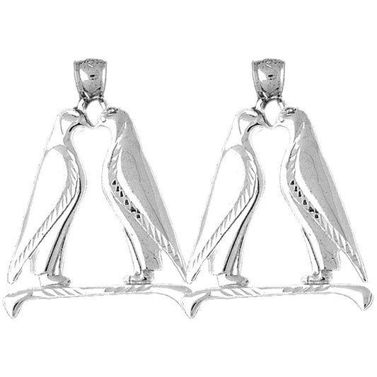 Sterling Silver 36mm Penguins Kissing Earrings