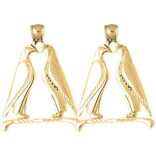 Yellow Gold-plated Silver 36mm Penguins Kissing Earrings