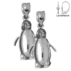 Sterling Silver 33mm Penguin Earrings (White or Yellow Gold Plated)