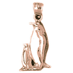 14K or 18K Gold Mother And Baby Penguin Pendant