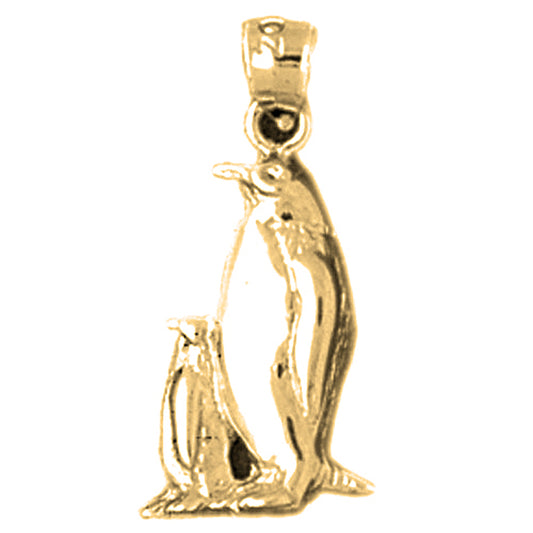 Yellow Gold-plated Silver Mother And Baby Penguin Pendant