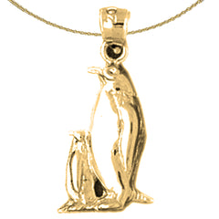 Sterling Silver Mother And Baby Penguin Pendant (Rhodium or Yellow Gold-plated)
