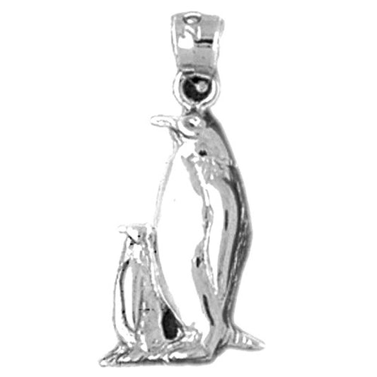 Sterling Silver Mother And Baby Penguin Pendant