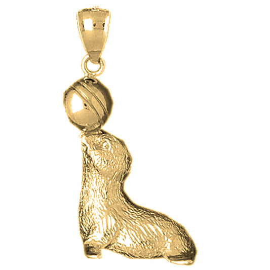 10K, 14K or 18K Gold Seal With Ball Pendant