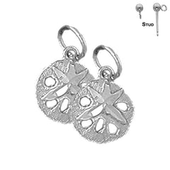 Sterling Silver 15mm Sand Dollar Earrings (White or Yellow Gold Plated)