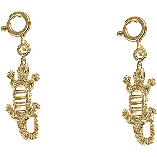 Yellow Gold-plated Silver 26mm Crocodile Earrings