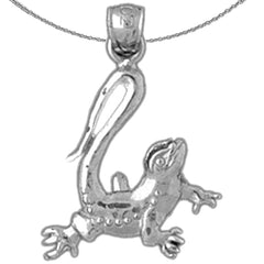 Sterling Silver Iguana Pendant (Rhodium or Yellow Gold-plated)