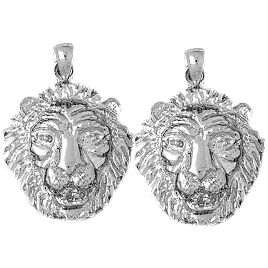 Sterling Silver 26mm Lion Head Earrings