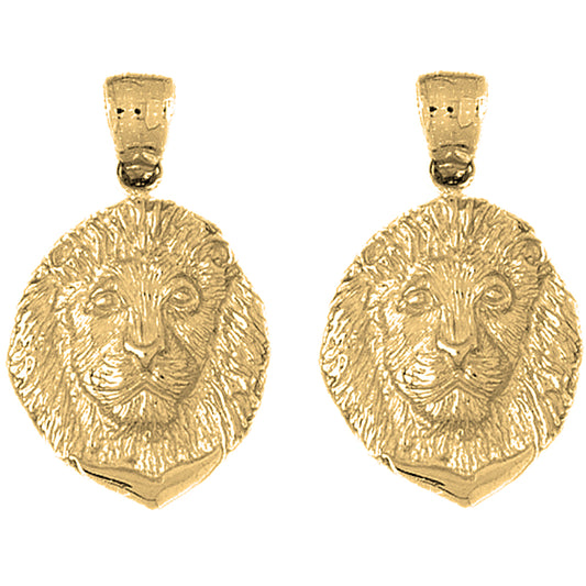 14K or 18K Gold 31mm Lion Head Earrings