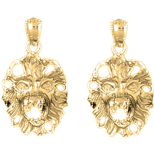 Yellow Gold-plated Silver 26mm Lion Head Earrings