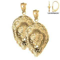 Sterling Silver 38mm Lion Head Earrings (White or Yellow Gold Plated)