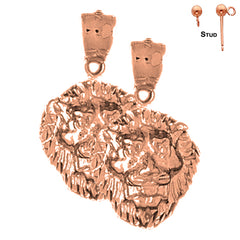 14K or 18K Gold 21mm Lion Head Earrings