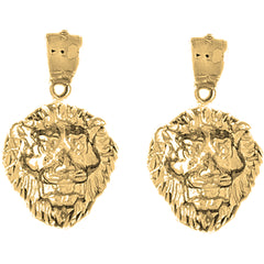 14K or 18K Gold 21mm Lion Head Earrings
