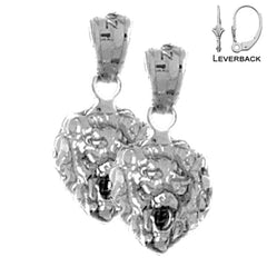 Sterling Silver 19mm Lion Head Earrings (White or Yellow Gold Plated)