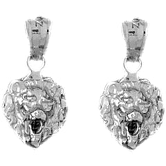 Sterling Silver 19mm Lion Head Earrings