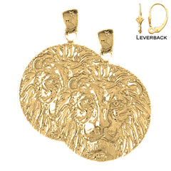 Sterling Silver 30mm Lion Head Earrings (White or Yellow Gold Plated)