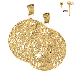 Sterling Silver 30mm Lion Head Earrings (White or Yellow Gold Plated)