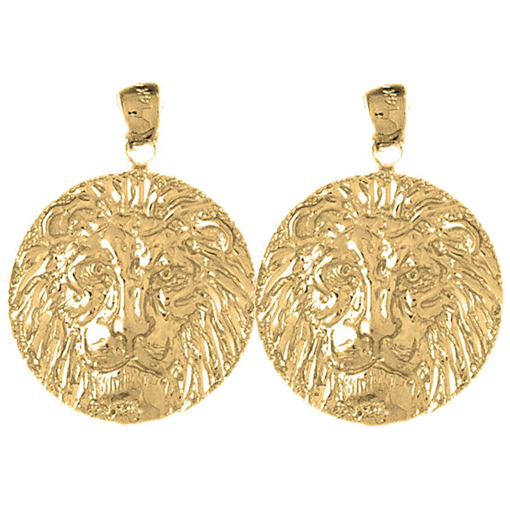 Yellow Gold-plated Silver 30mm Lion Head Earrings