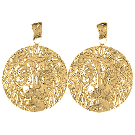 14K or 18K Gold 30mm Lion Head Earrings