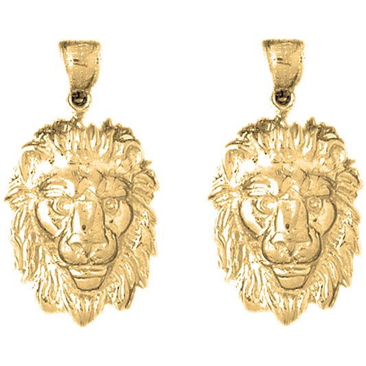 14K or 18K Gold 32mm Lion Head Earrings