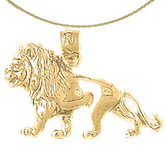 Sterling Silver Lion 3D Pendant (Rhodium or Yellow Gold-plated)