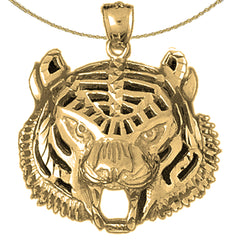 Sterling Silver Tiger Head Pendant (Rhodium or Yellow Gold-plated)