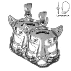 Sterling Silver 22mm Tiger Head Earrings (White or Yellow Gold Plated)
