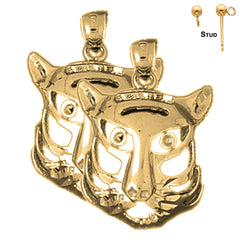 14K or 18K Gold 22mm Tiger Head Earrings