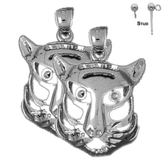 Sterling Silver 22mm Tiger Head Earrings (White or Yellow Gold Plated)