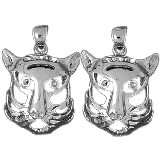 Sterling Silver 22mm Tiger Head Earrings