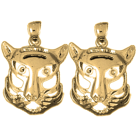Yellow Gold-plated Silver 22mm Tiger Head Earrings