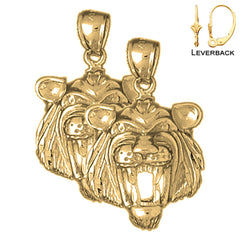 Sterling Silver 30mm Tiger Head Earrings (White or Yellow Gold Plated)