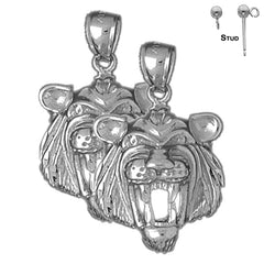 Sterling Silver 30mm Tiger Head Earrings (White or Yellow Gold Plated)