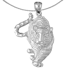 Sterling Silver Tiger Pendant (Rhodium or Yellow Gold-plated)