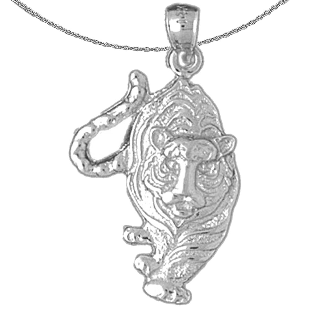 Sterling Silver Tiger Pendant (Rhodium or Yellow Gold-plated)