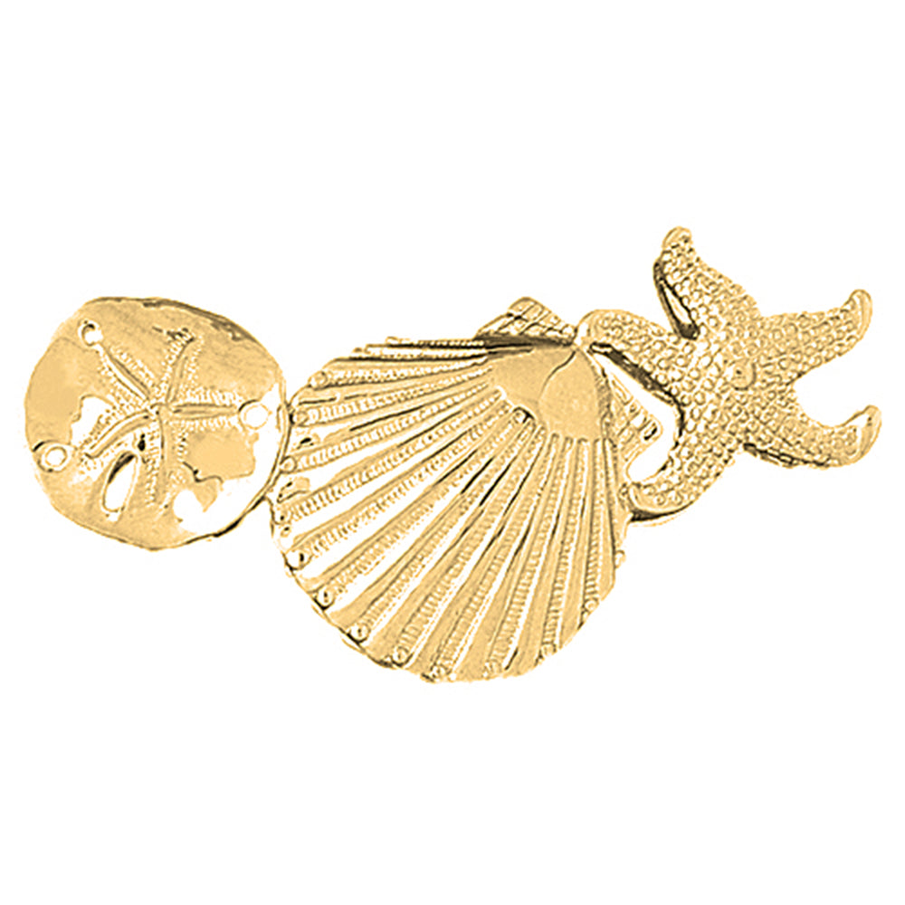 10K, 14K or 18K Gold Reversible Shell, Sand Dollar, And Starfish Pendant