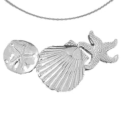 Sterling Silver Reversible Shell, Sand Dollar, And Starfish Pendant (Rhodium or Yellow Gold-plated)