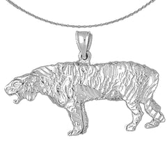 Sterling Silver Sabre Tooth Tiger Pendant (Rhodium or Yellow Gold-plated)