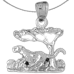 Sterling Silver Tiger In The Woods Pendant (Rhodium or Yellow Gold-plated)