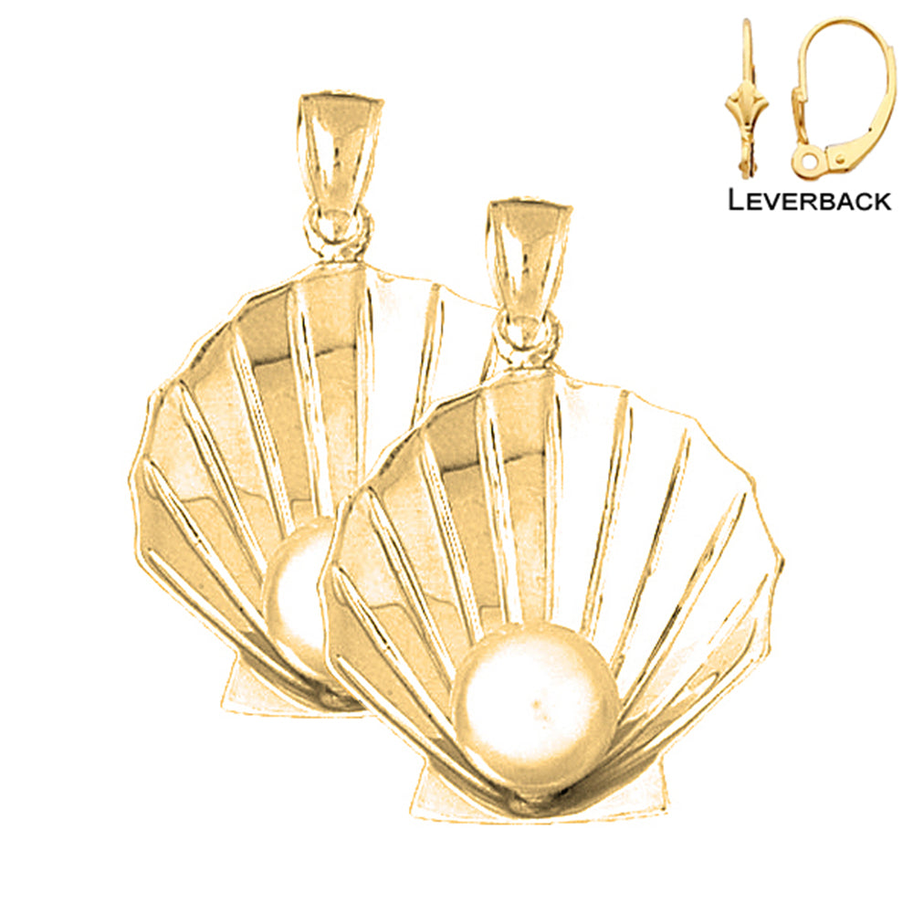 Pendientes de concha 3D de oro de 14 quilates o 18 quilates de 33 mm con perlas